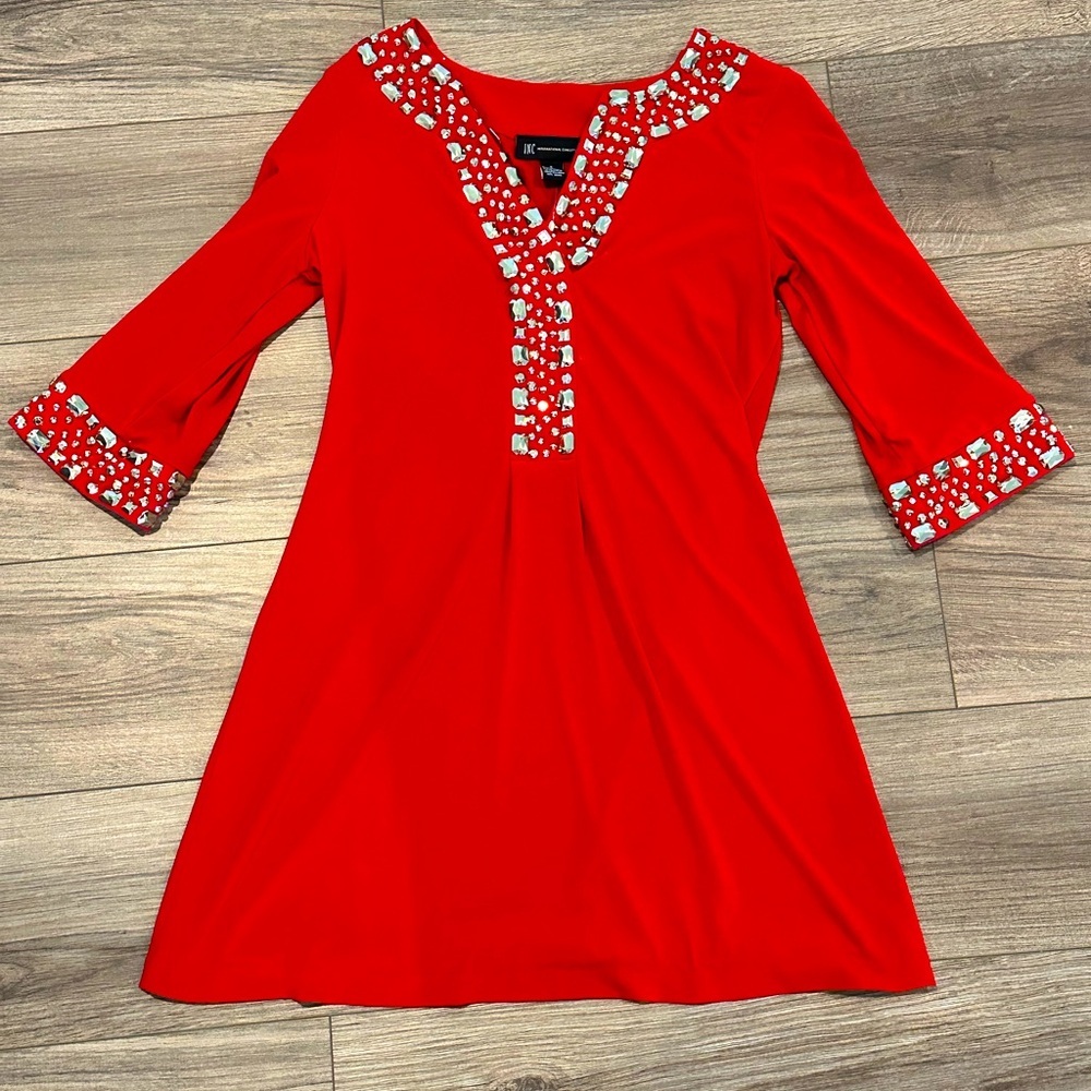 NWOT INC Red Beaded 3/4 Sleeve Tunic Small